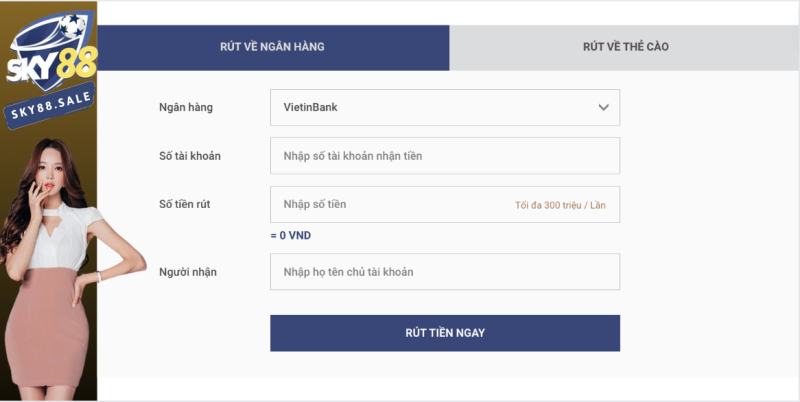 Rút tiền Sky88 về tài khoản ngân hàng 
